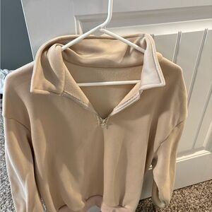 Beige Quarter-Zip Women's Sweatshirt